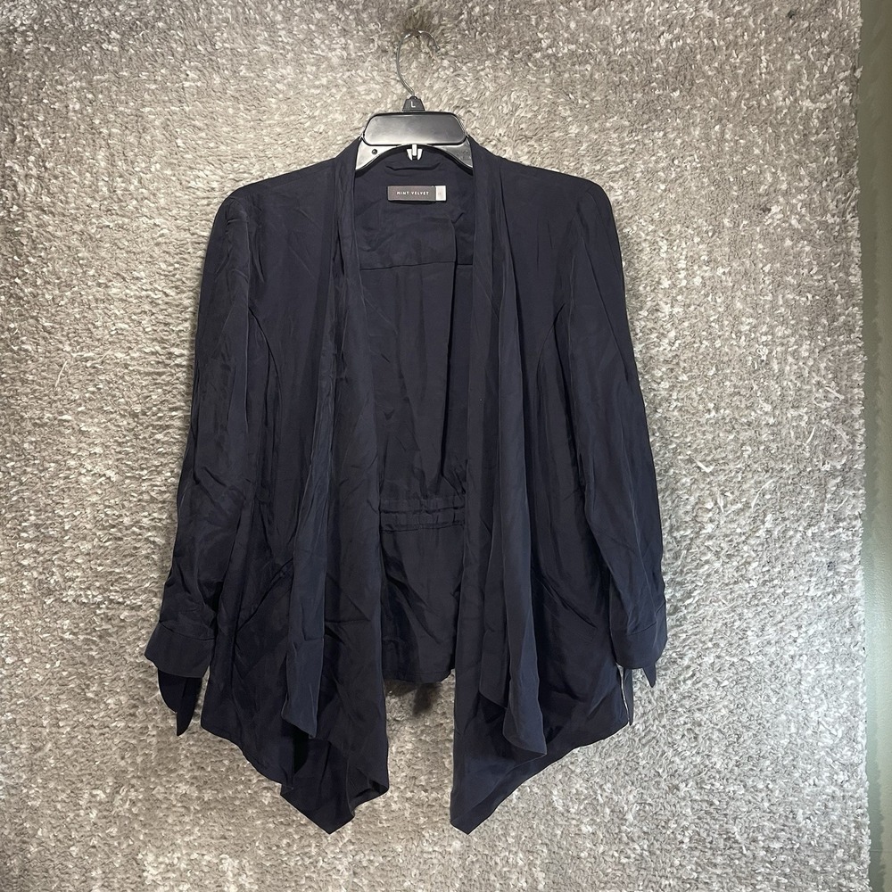 Mint Velvet Open Cardigan Black Cupro Viscose 14 Bohemian Preppy Festival